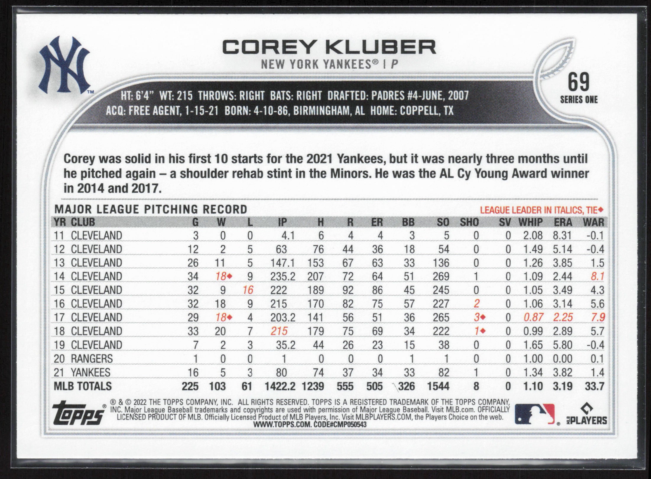 2022 Topps #69 Corey Kluber