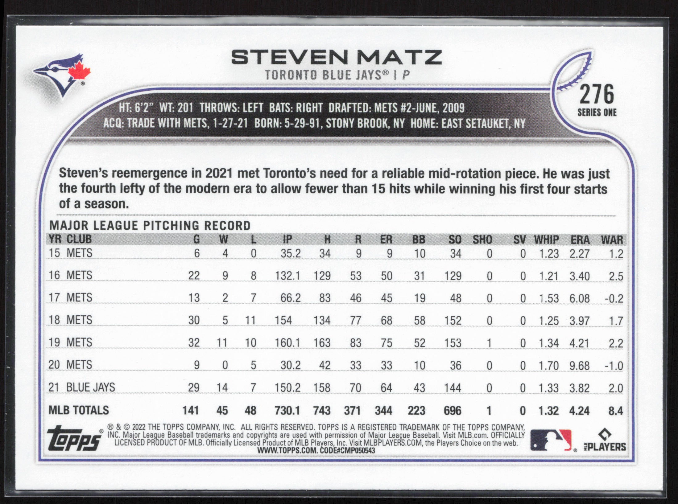 2022 Topps #276 Steven Matz