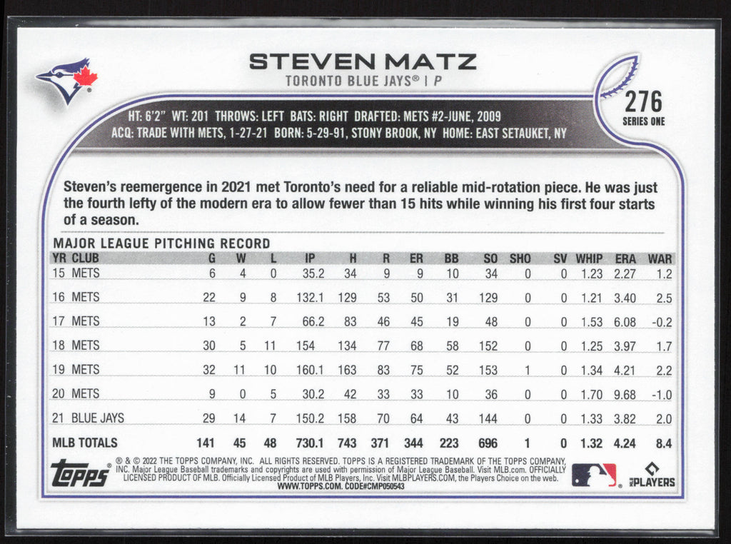 2022 Topps #276 Steven Matz