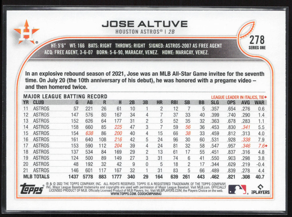 2022 Topps #278 Jose Altuve