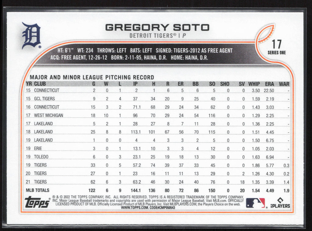 2022 Topps #17 Gregory Soto