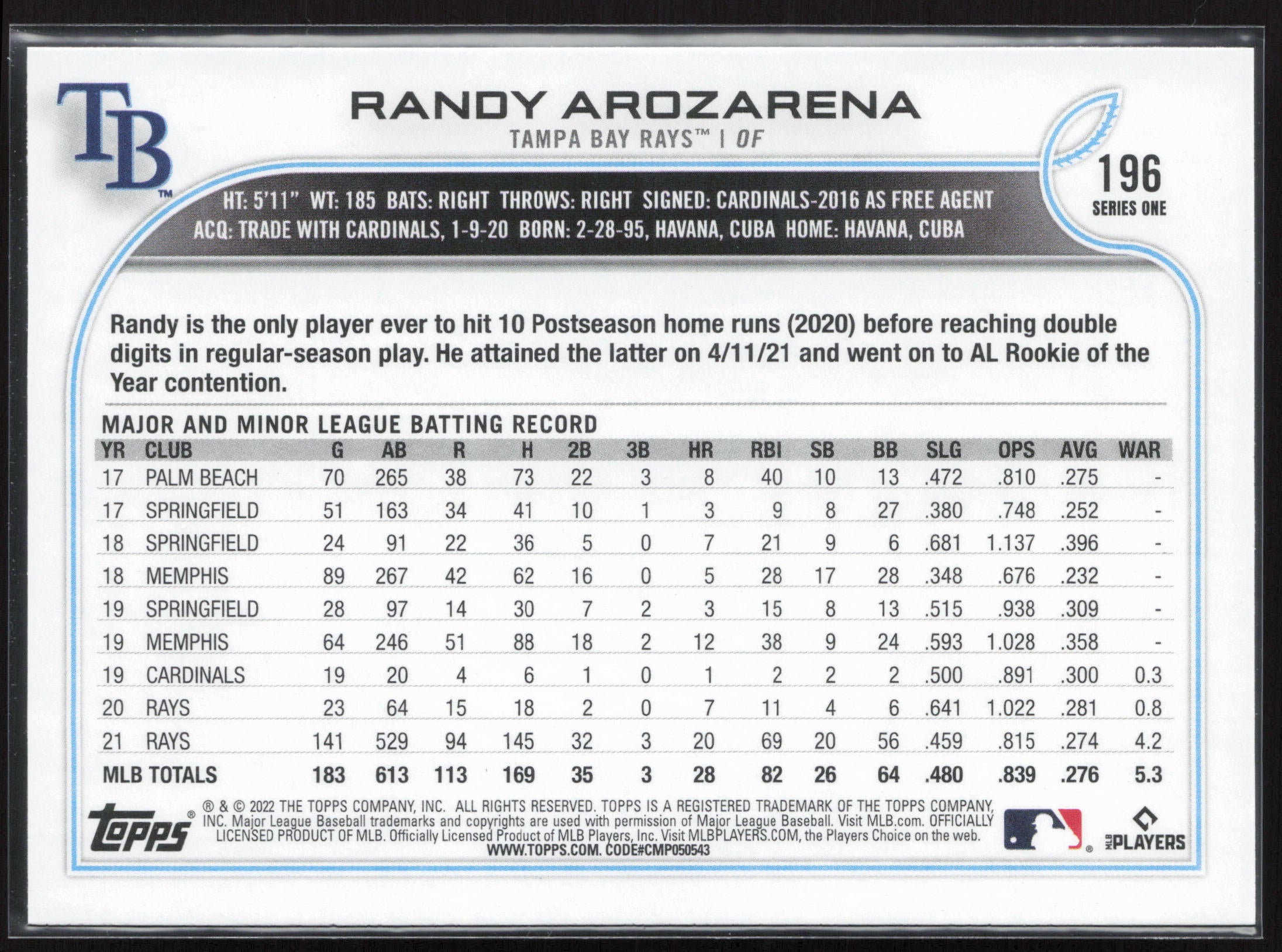 2022 Topps #196 Randy Arozarena