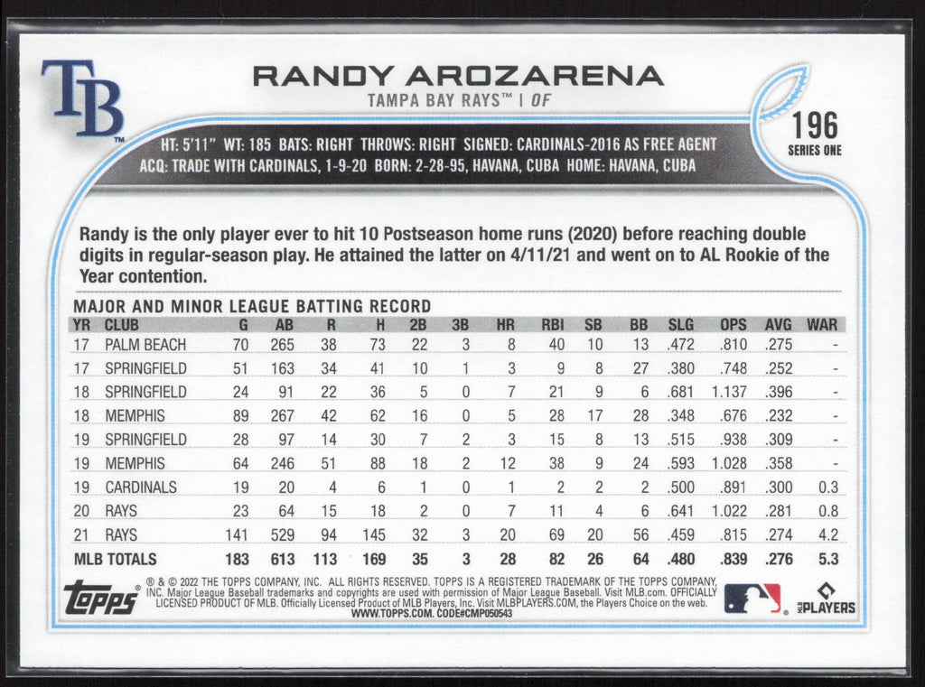 2022 Topps #196 Randy Arozarena
