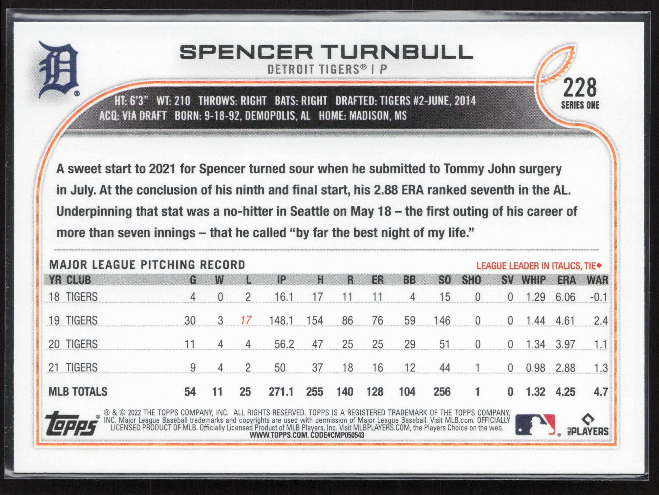 2022 Topps #228 Spencer Turnbull