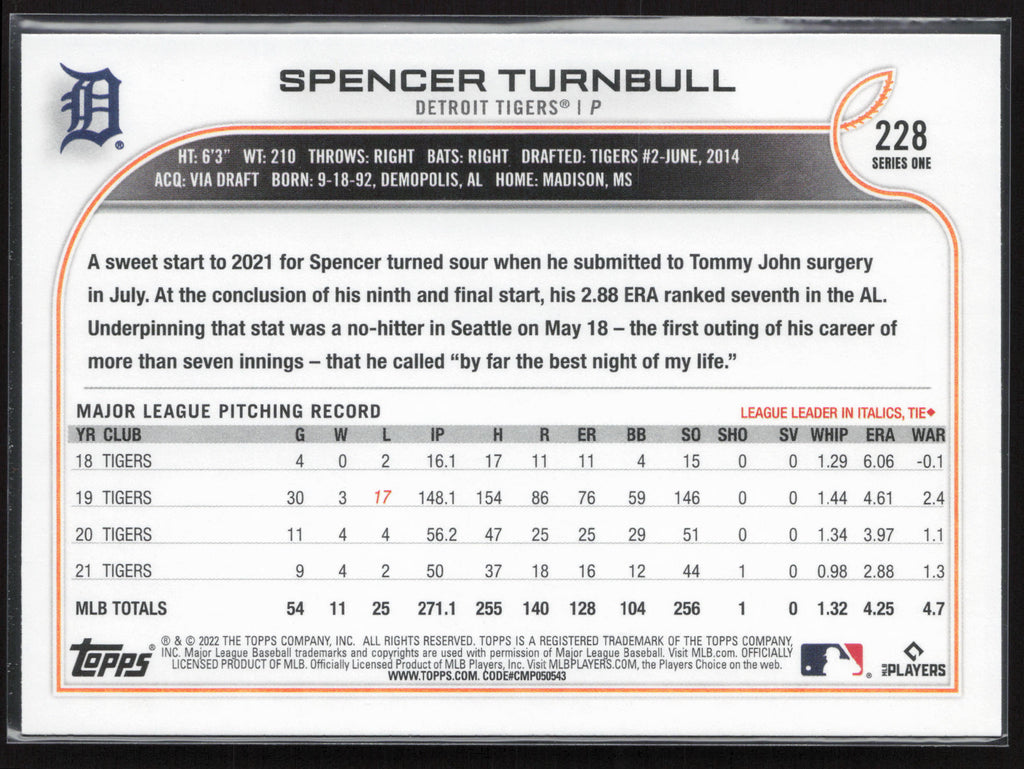2022 Topps #228 Spencer Turnbull