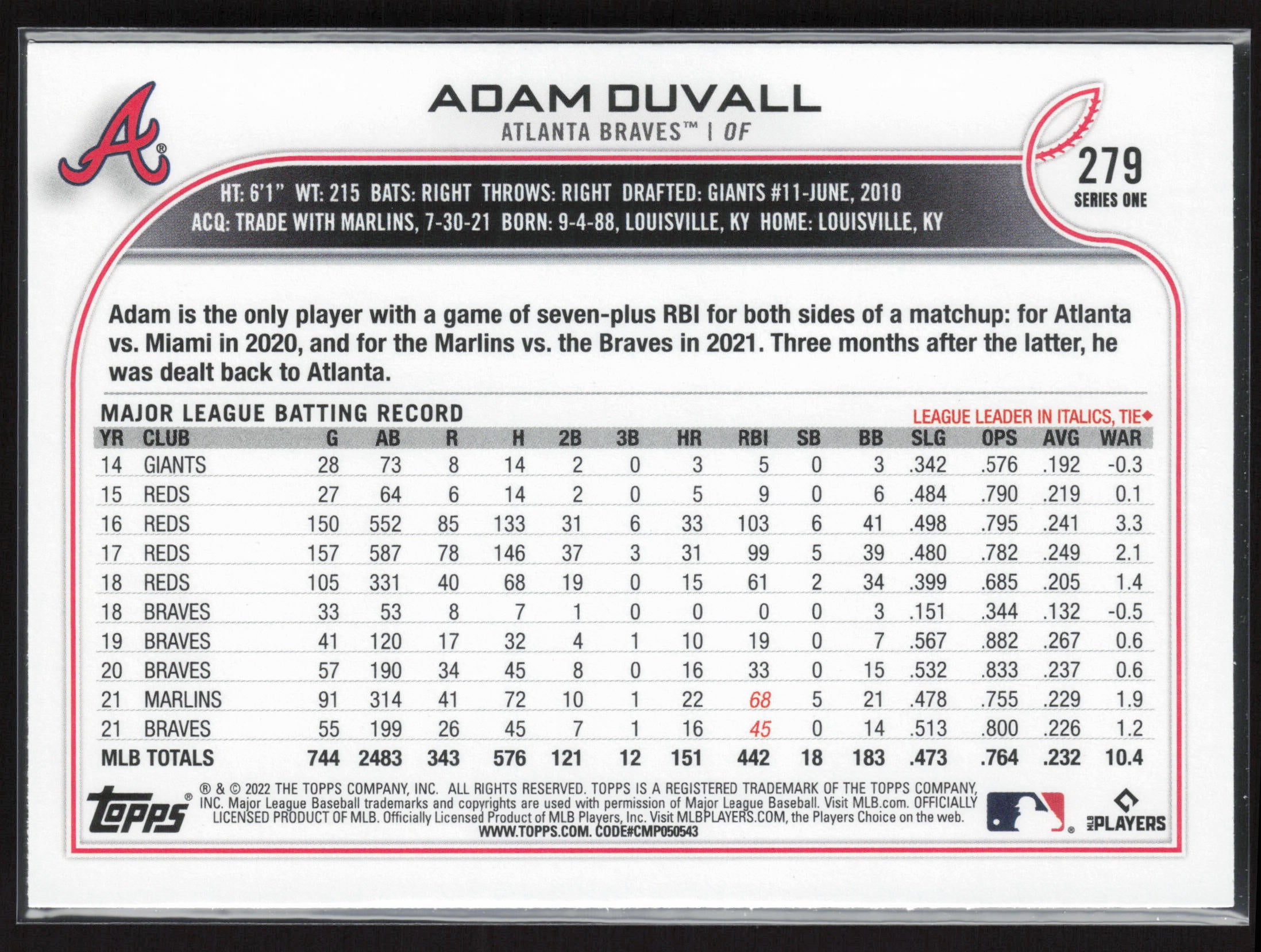 2022 Topps #279 Adam Duvall