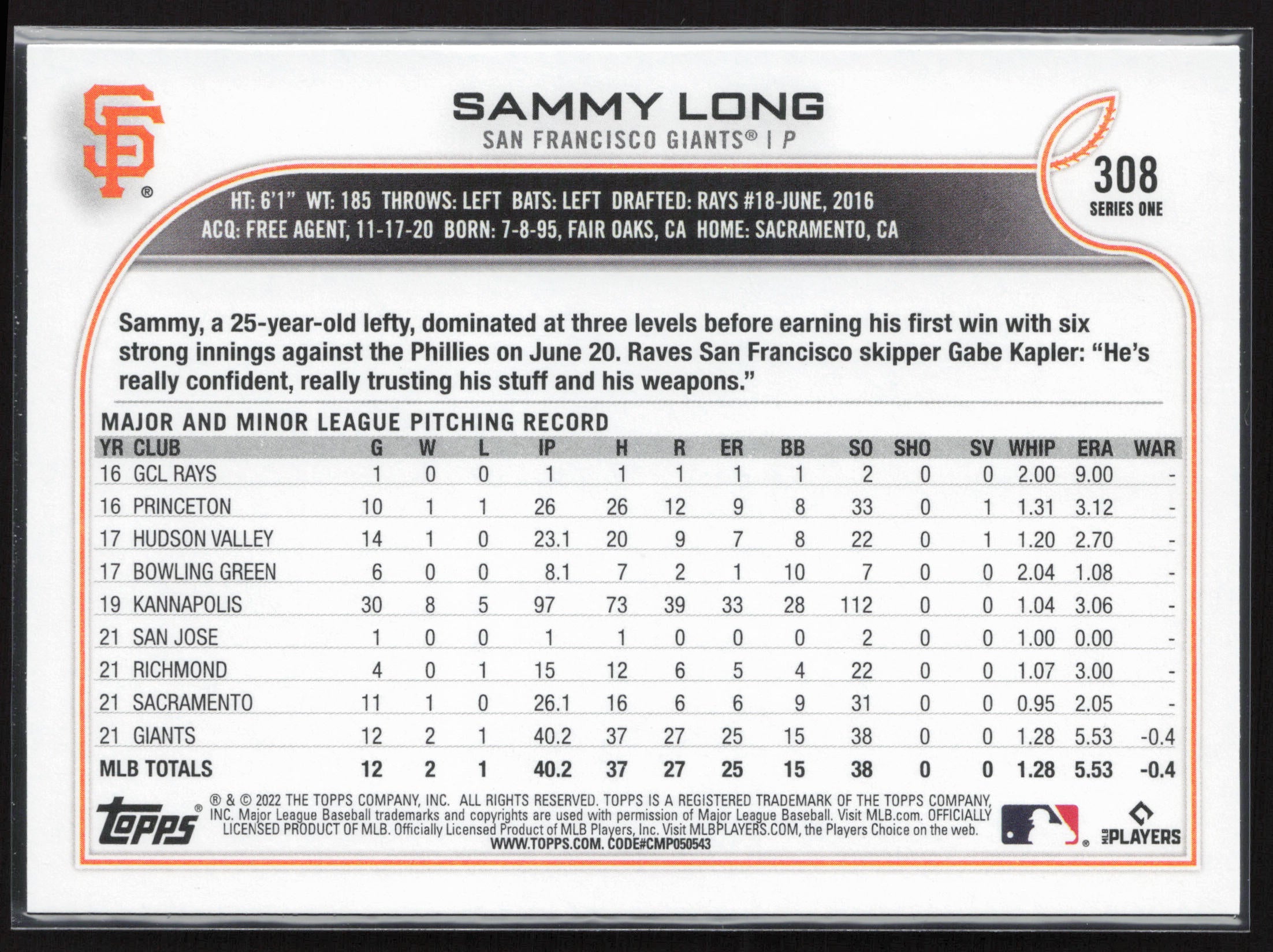 2022 Topps #308 Sammy Long