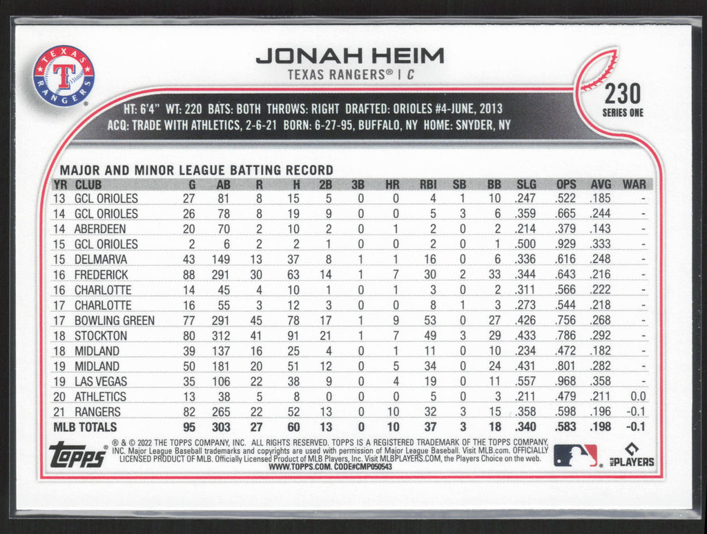 2022 Topps #230 Jonah Heim