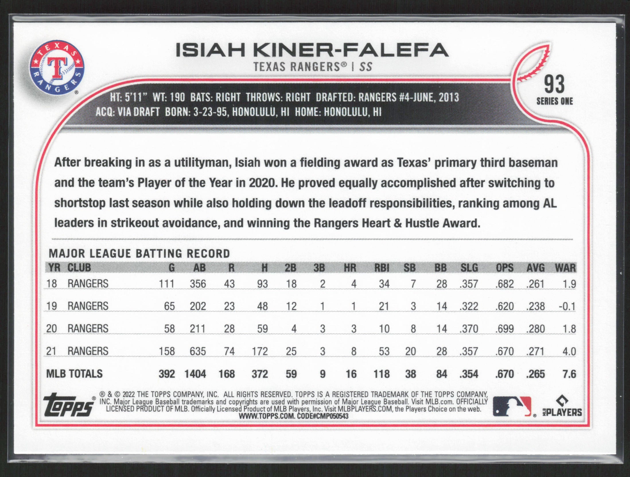 2022 Topps #93 Isiah Kiner-Falefa