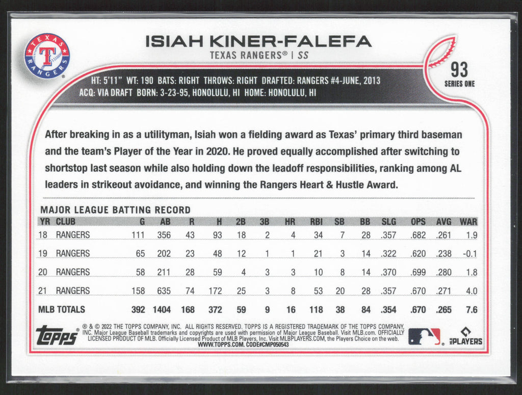 2022 Topps #93 Isiah Kiner-Falefa
