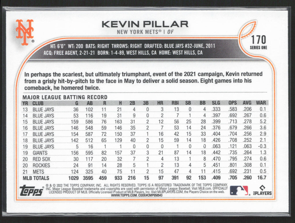 2022 Topps #170 Kevin Pillar