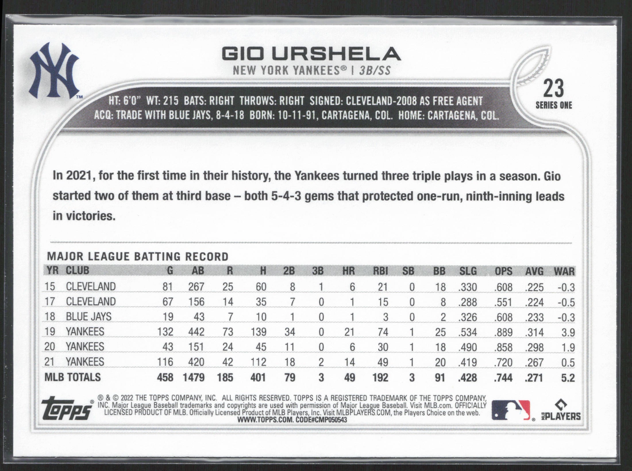 2022 Topps #23 Gio Urshela