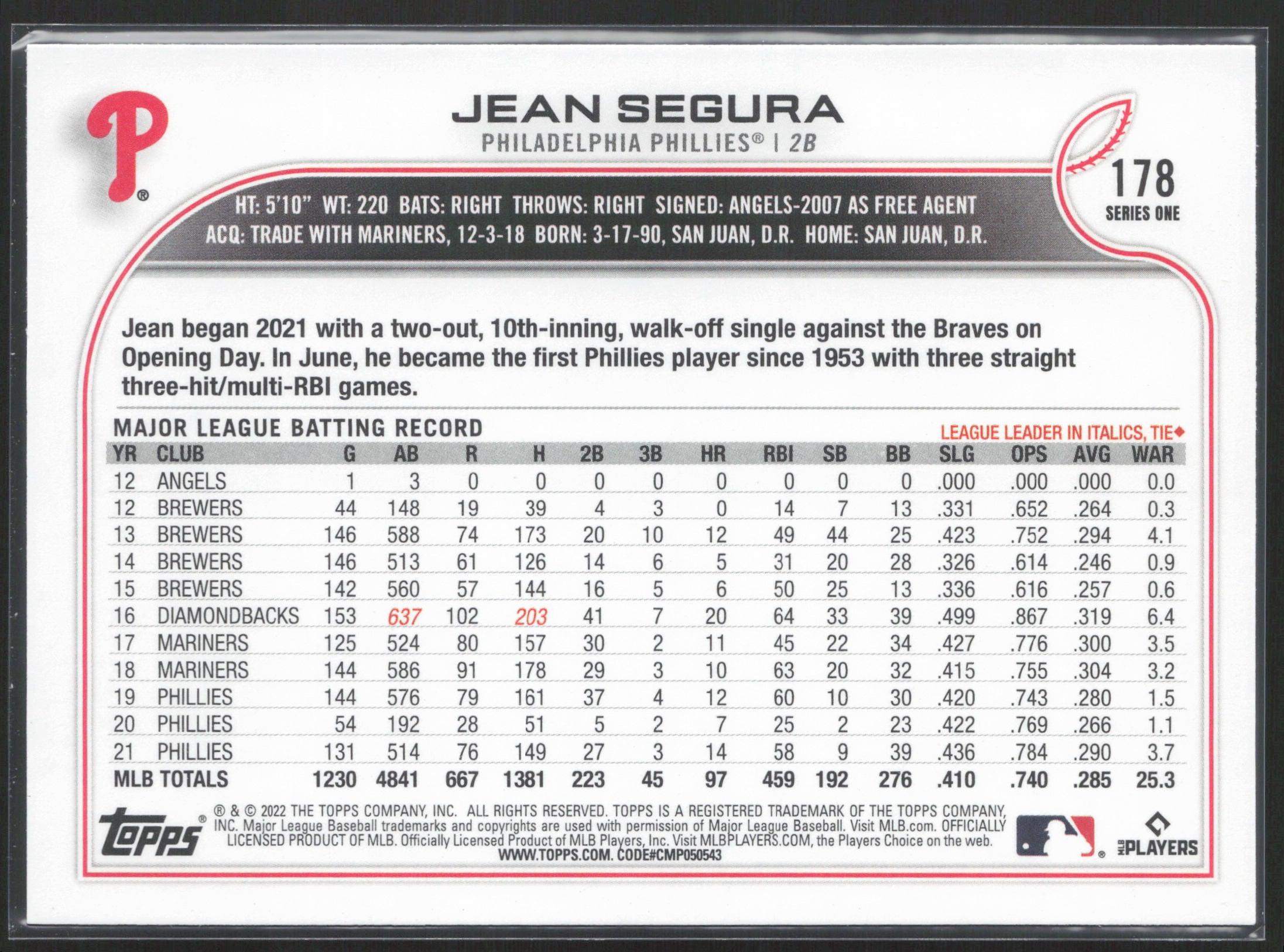 2022 Topps #178 Jean Segura