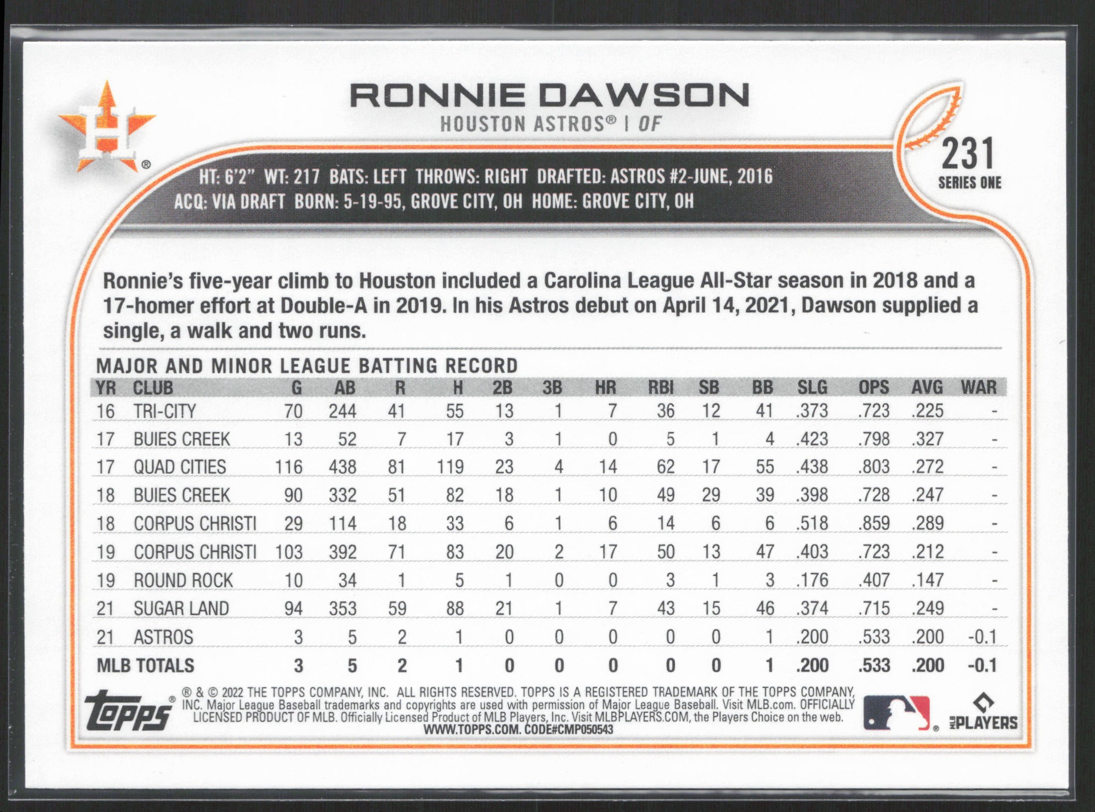 2022 Topps #231 Ronnie Dawson