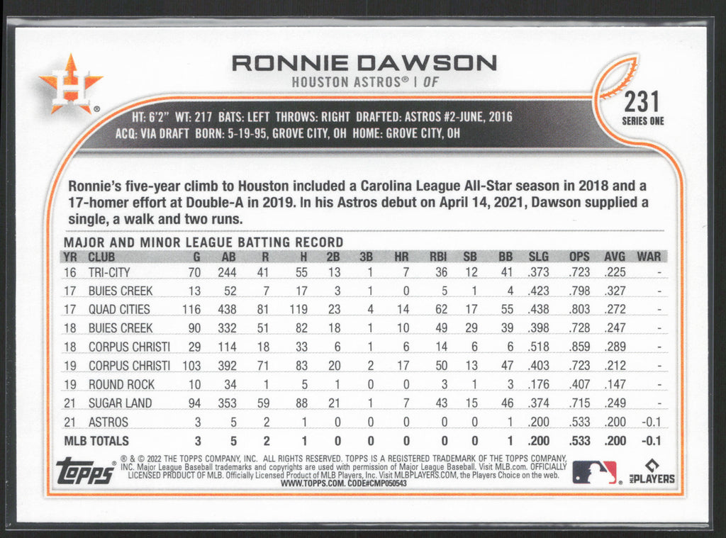 2022 Topps #231 Ronnie Dawson