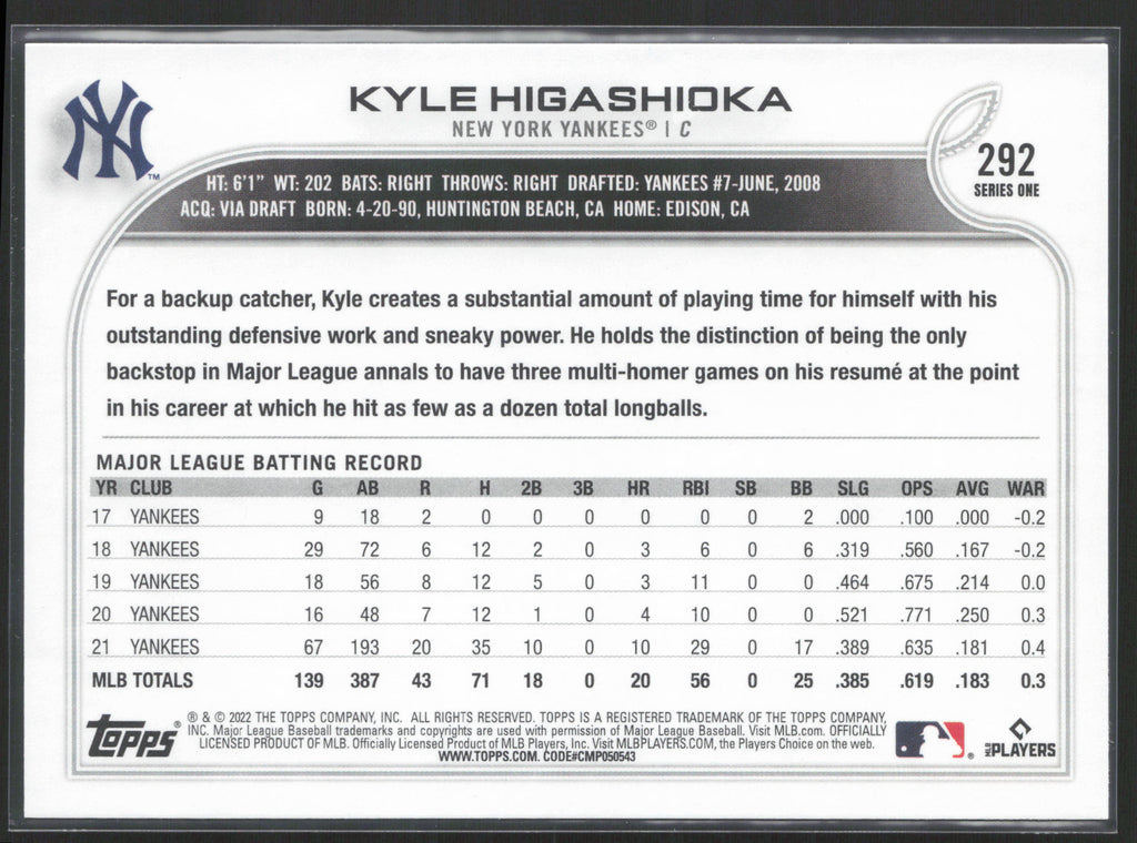 2022 Topps #292 Kyle Higashioka