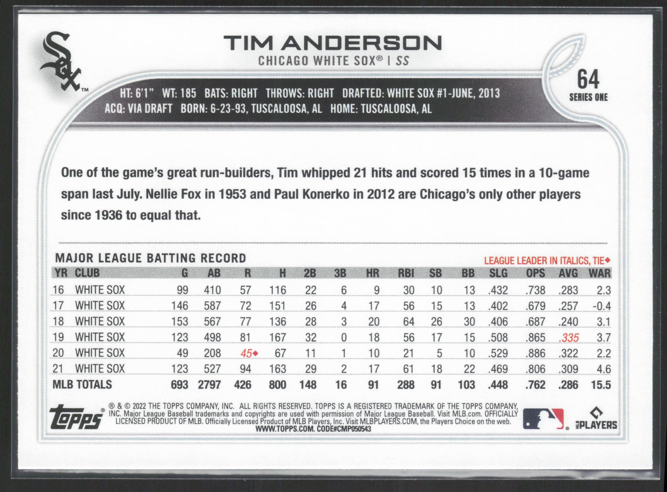 2022 Topps #64 Tim Anderson