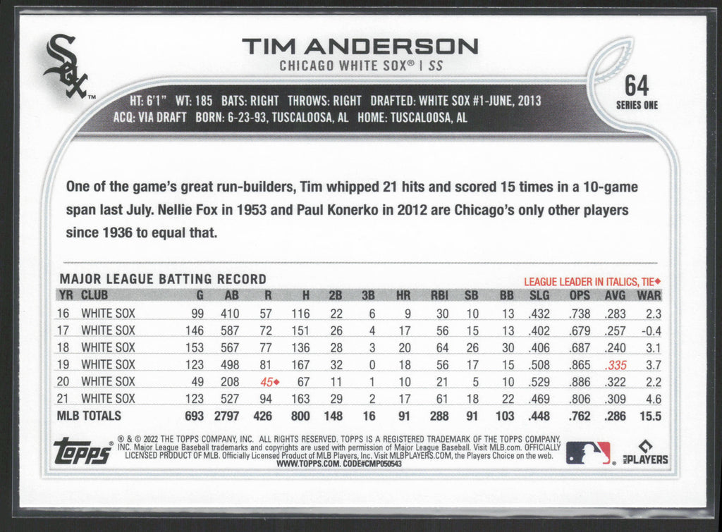2022 Topps #64 Tim Anderson