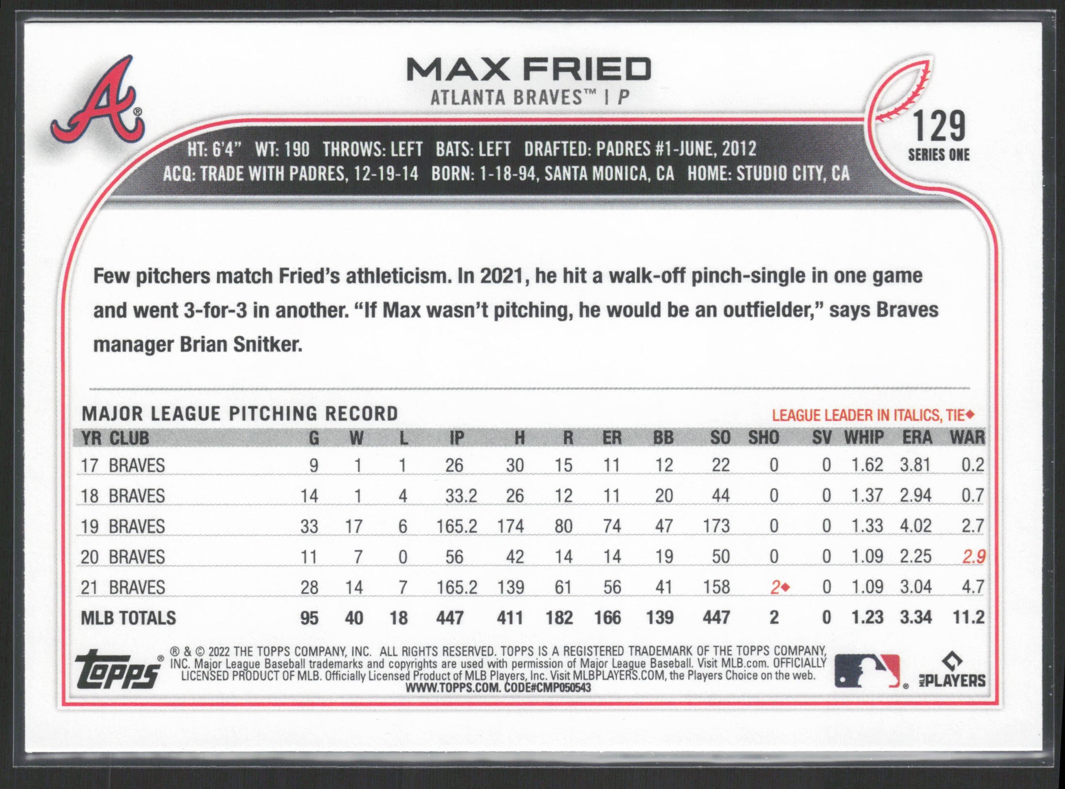 2022 Topps #129 Max Fried