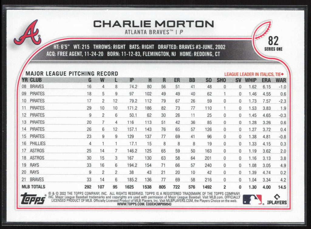 2022 Topps #82 Charlie Morton