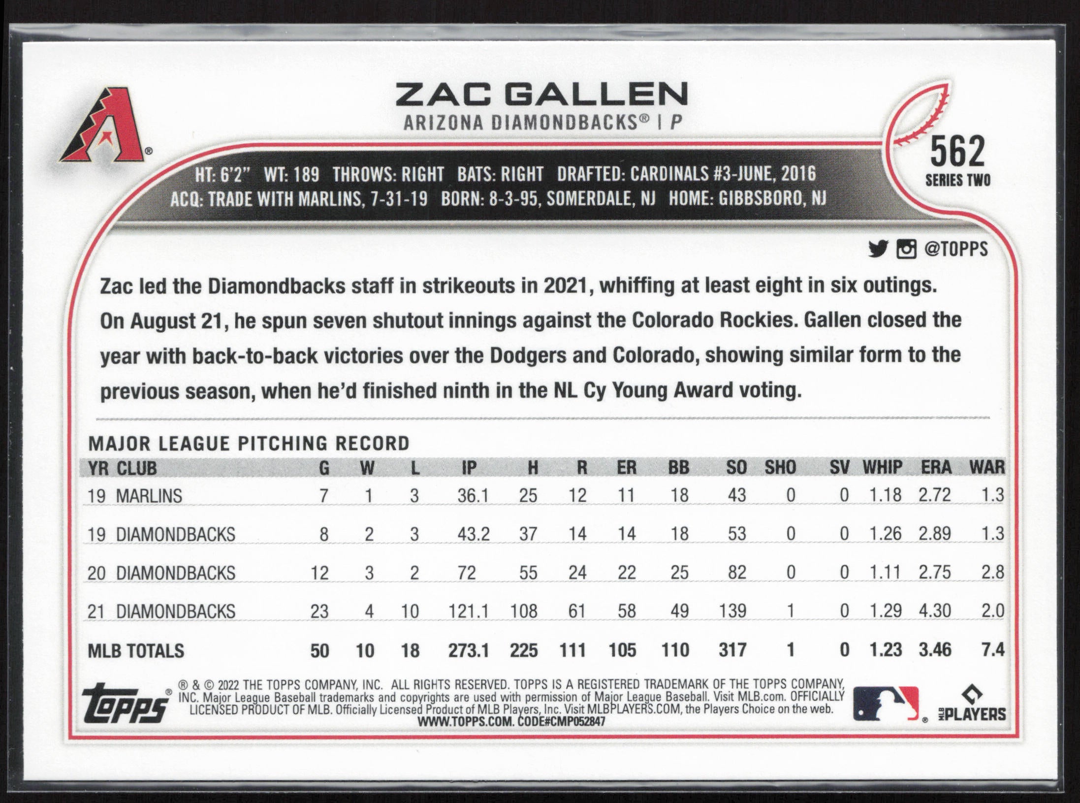 2022 Topps #562 Zac Gallen