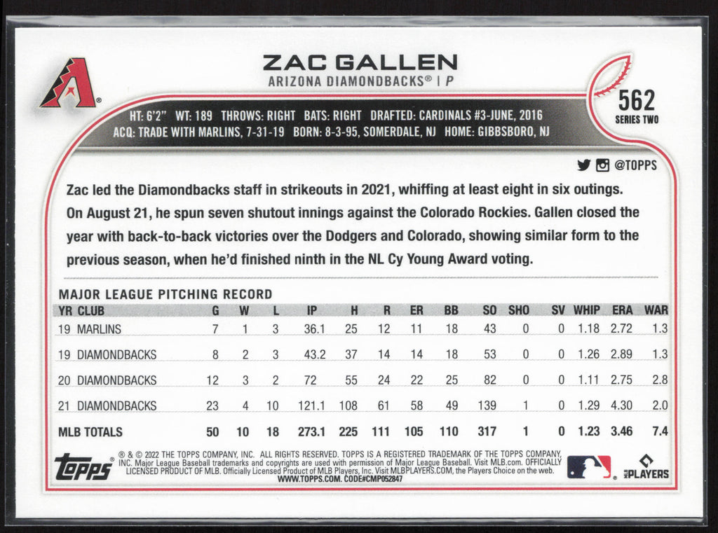 2022 Topps #562 Zac Gallen