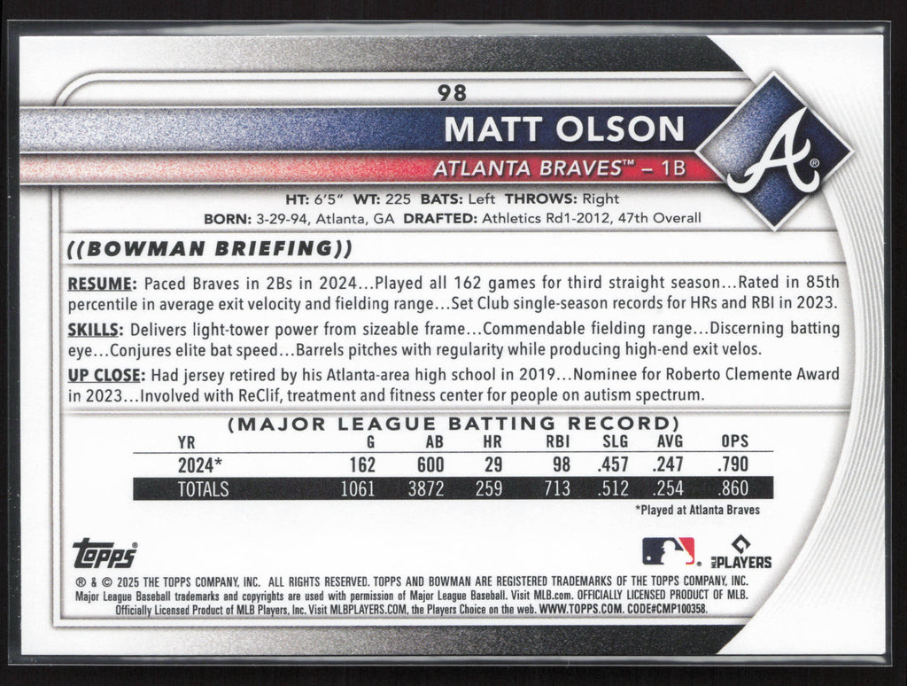 2025 Bowman #98 Matt Olson