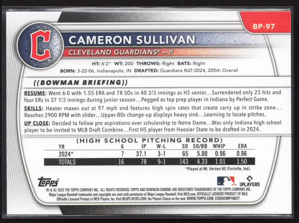 2025 Bowman #BP-97 Cameron Sullivan Prospects
