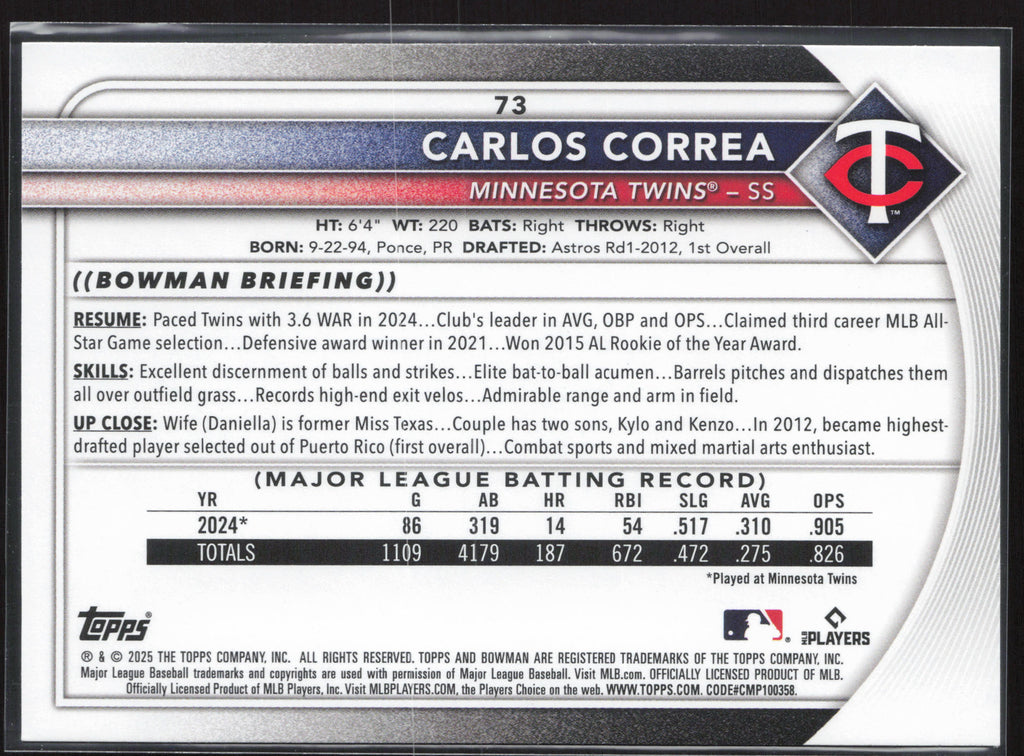 2025 Bowman #73 Carlos Correa