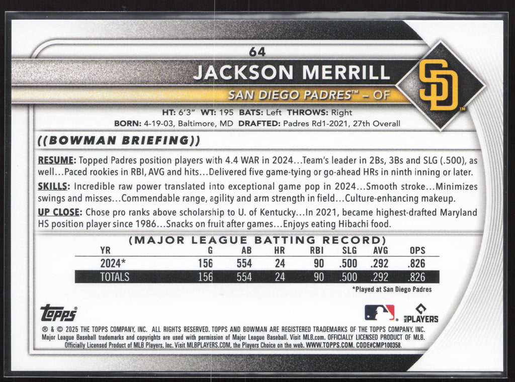 2025 Bowman #64 Jackson Merrill