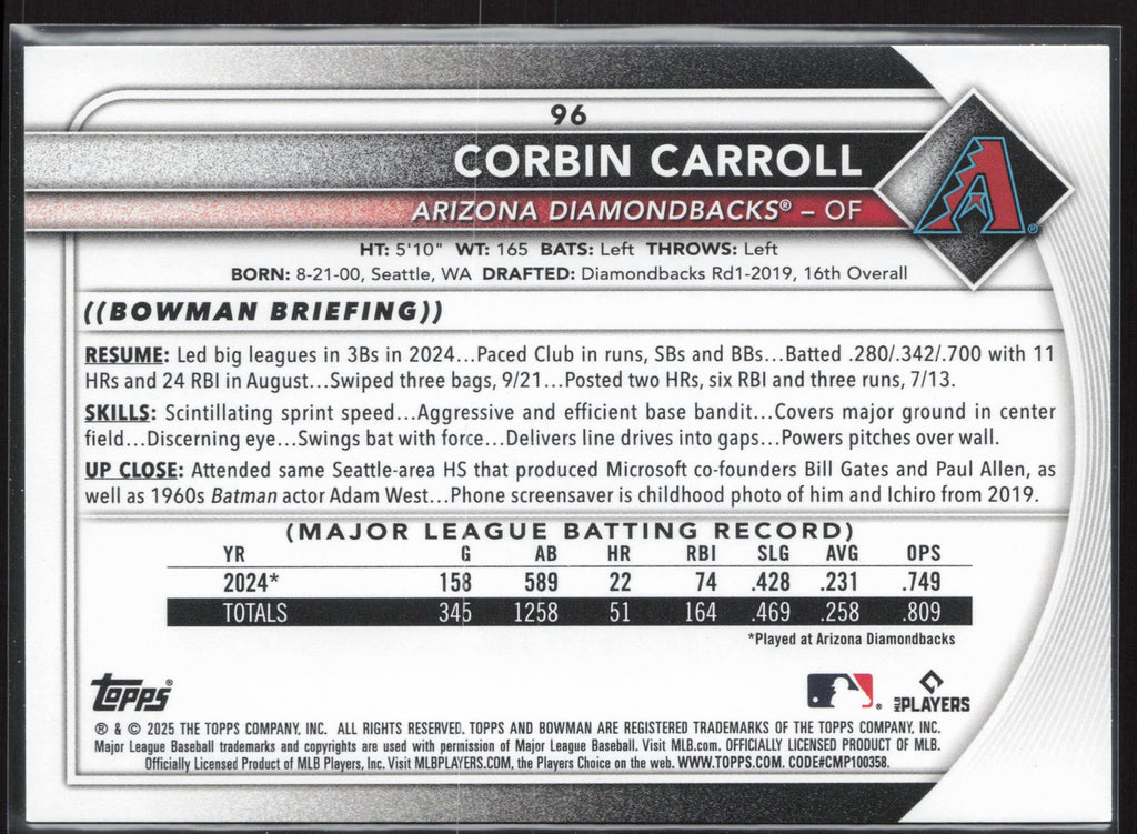 2025 Bowman #96 Corbin Carroll