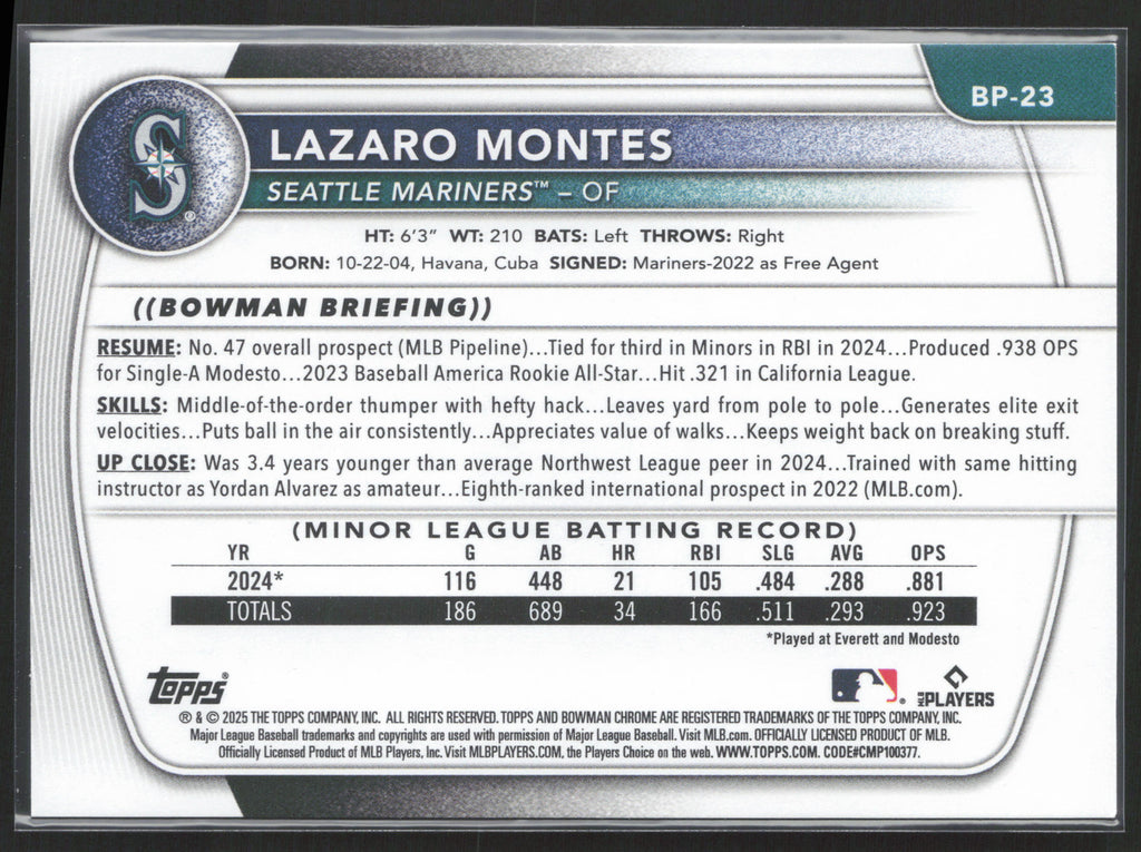 2025 Bowman #BP-23 Lazaro Montes Prospects