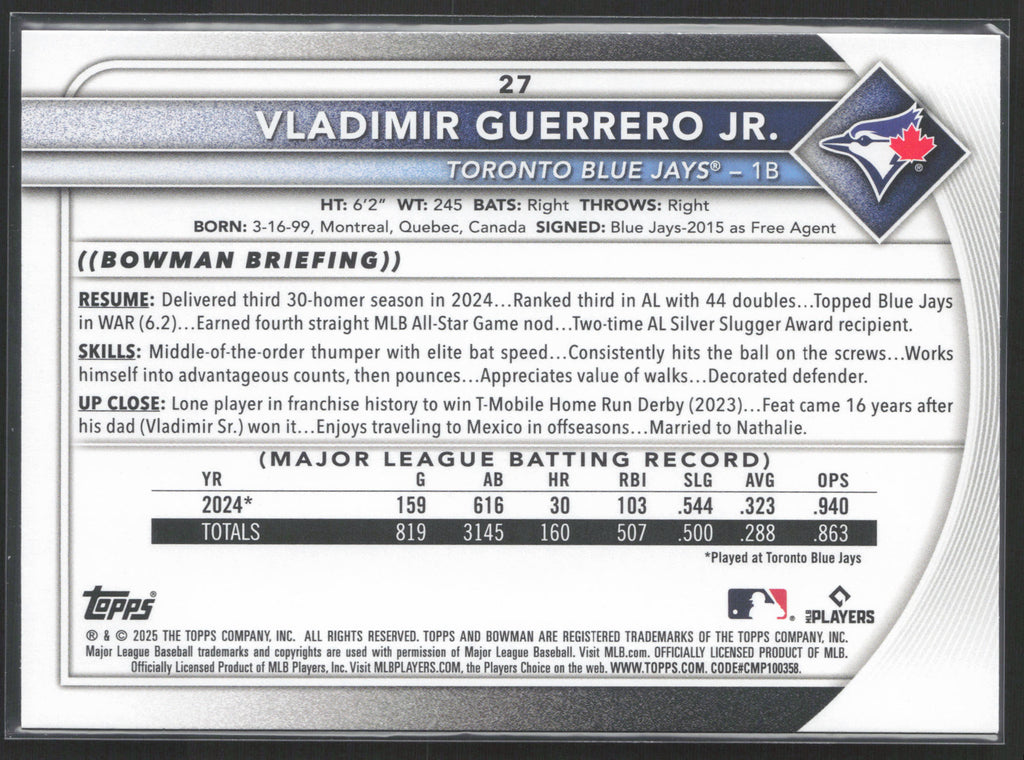 2025 Bowman #27 Vladimir Guerrero Jr.