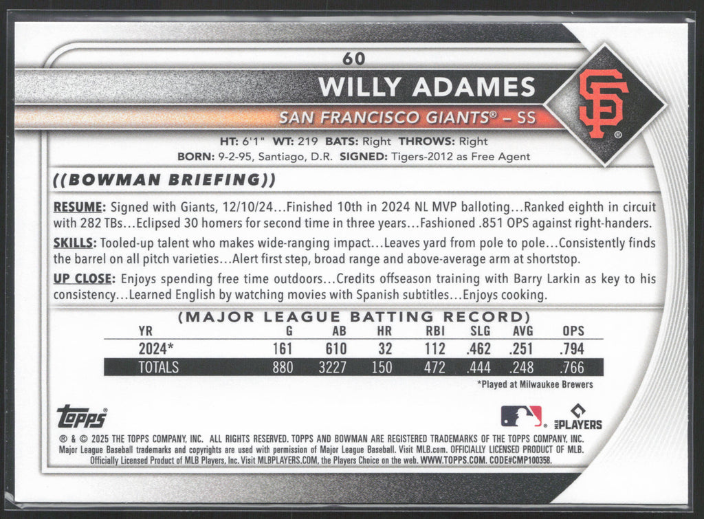 2025 Bowman #60 Willy Adames