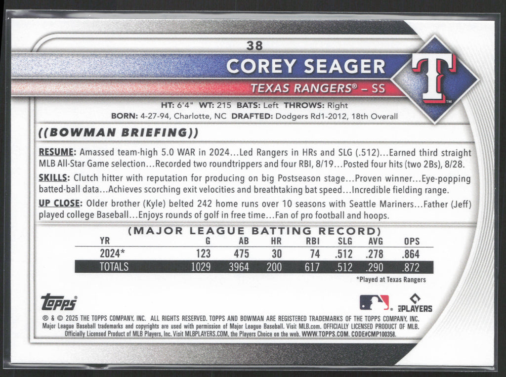 2025 Bowman #38 Corey Seager