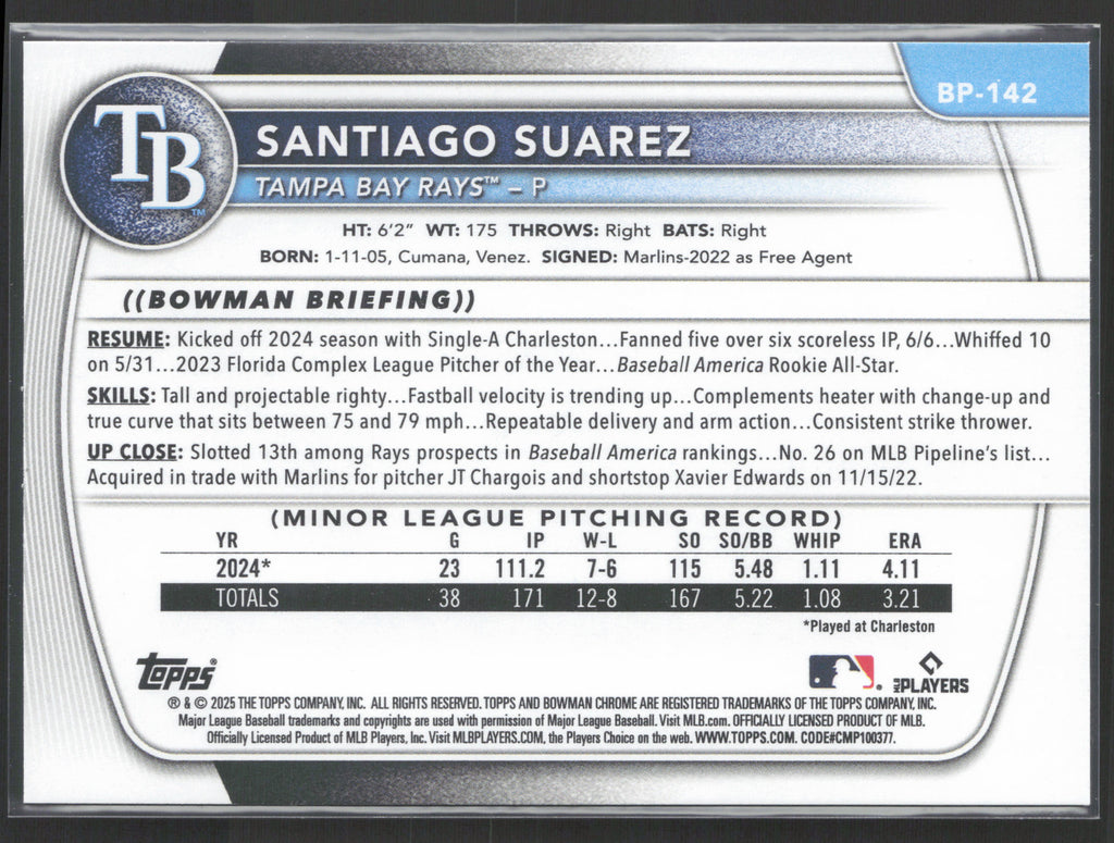 2025 Bowman #BP-142 Santiago Suarez Prospects