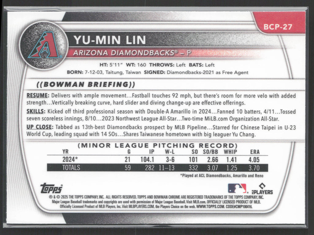 2025 Bowman #BCP-27 Yu-Min Lin Chrome Prospects