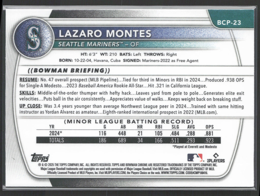 2025 Bowman #BCP-23 Lazaro Montes Chrome Prospects