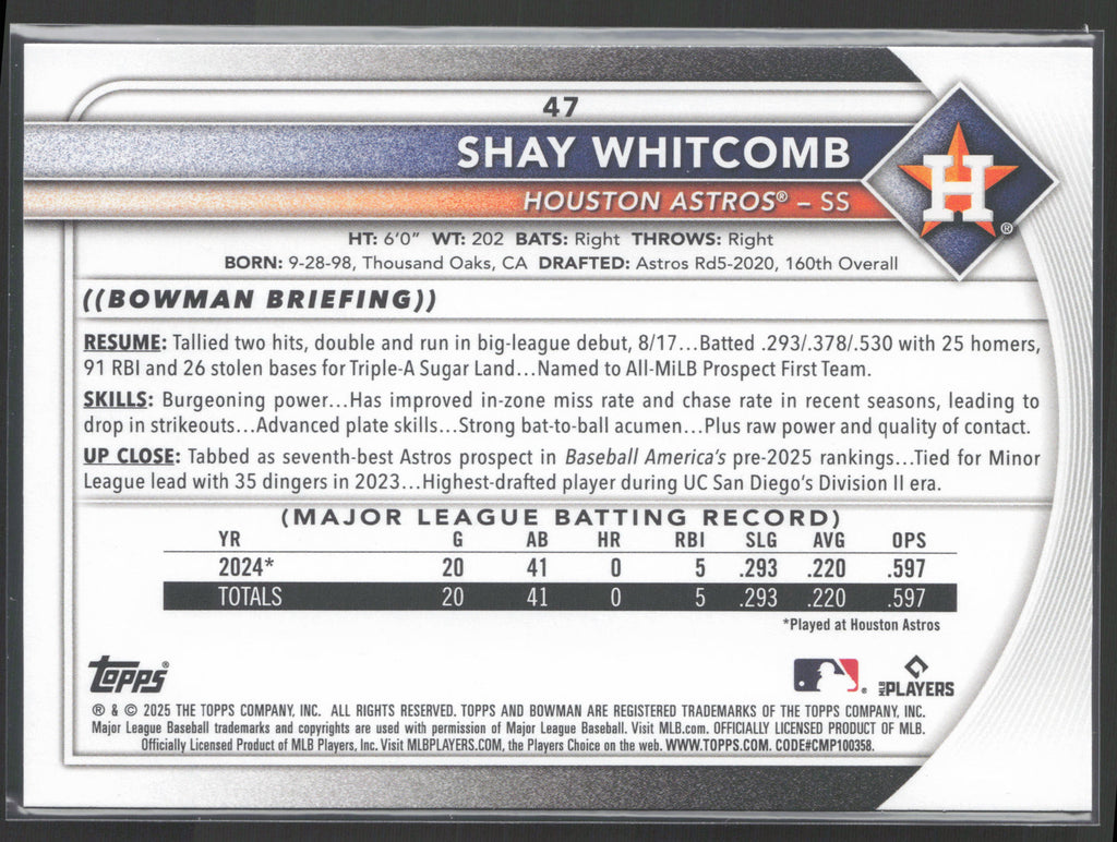 2025 Bowman #47 Shay Whitcomb