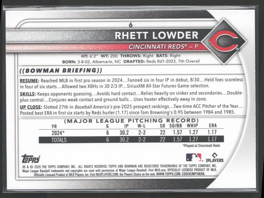 2025 Bowman #6 Rhett Lowder