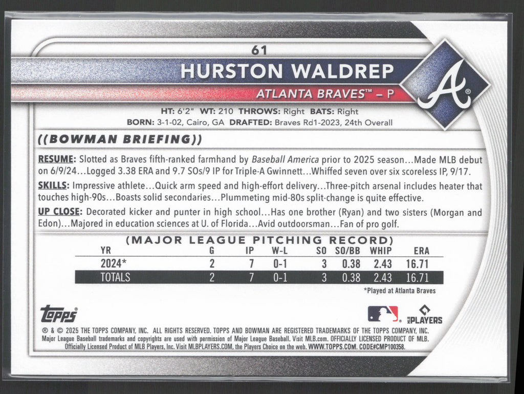 2025 Bowman #61 Hurston Waldrep