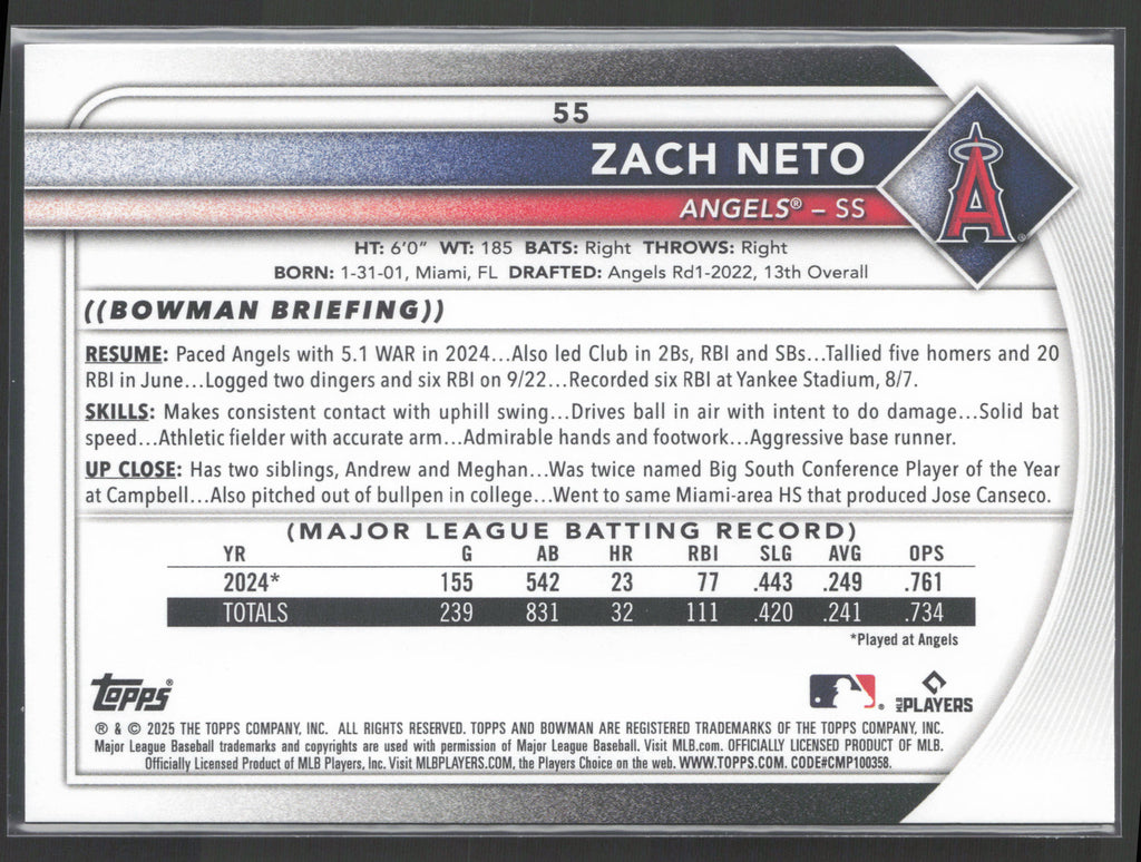 2025 Bowman #55 Zach Neto