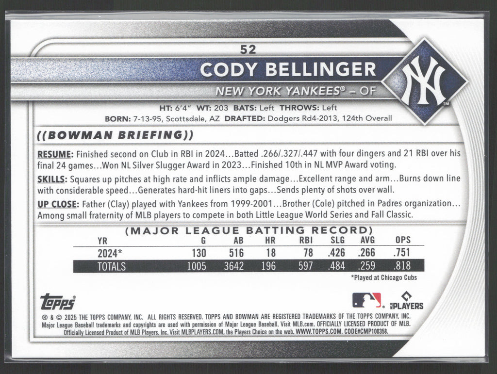 2025 Bowman #52 Cody Bellinger