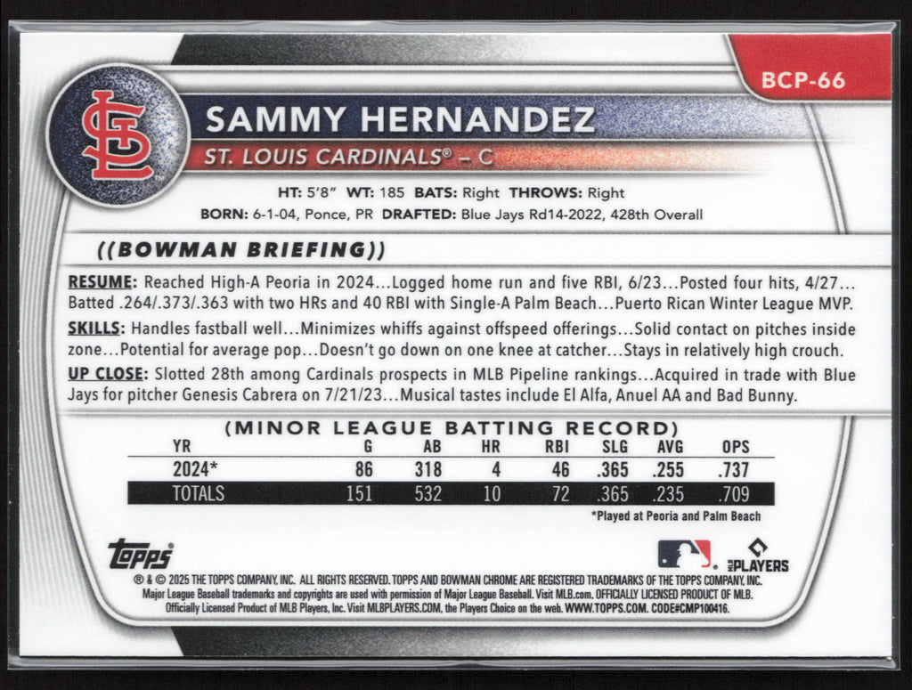 2025 Bowman #BCP-66 Sammy Hernandez Chrome Prospects
