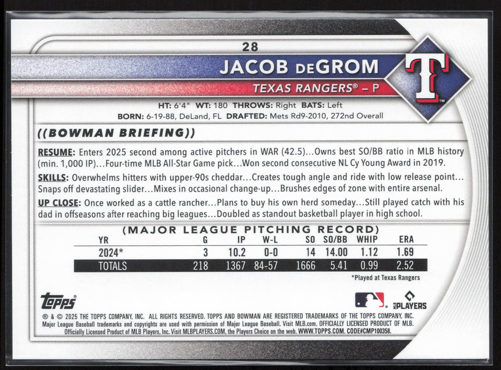 2025 Bowman #28 Jacob deGrom