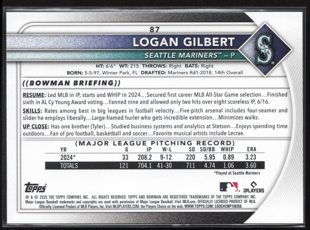 2025 Bowman #87 Logan Gilbert