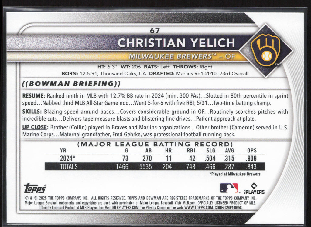 2025 Bowman #67 Christian Yelich