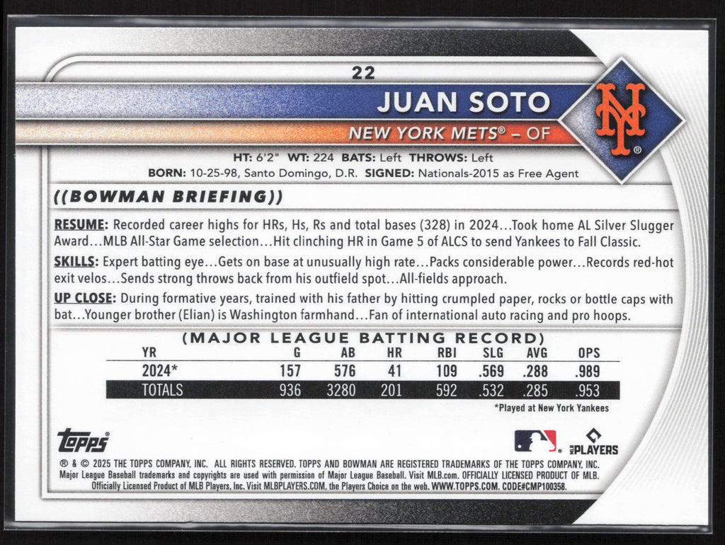 2025 Bowman #22 Juan Soto