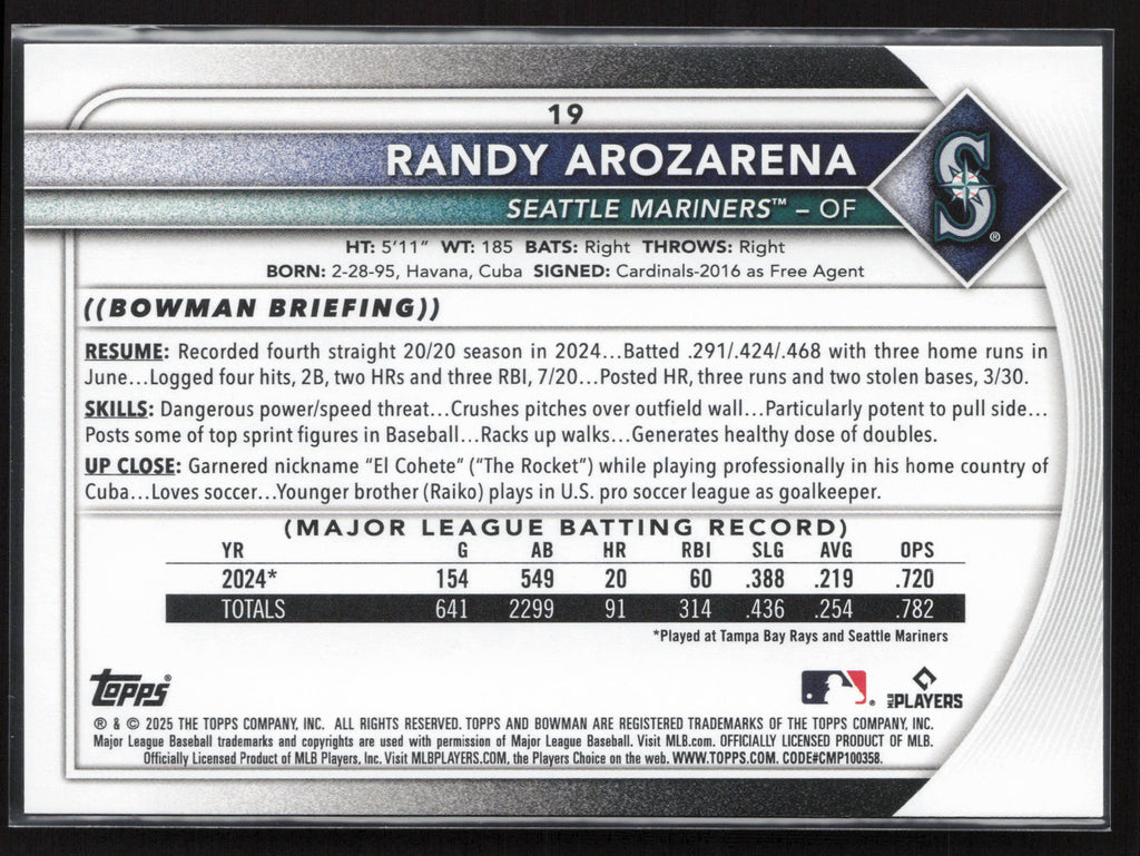 2025 Bowman #19 Randy Arozarena