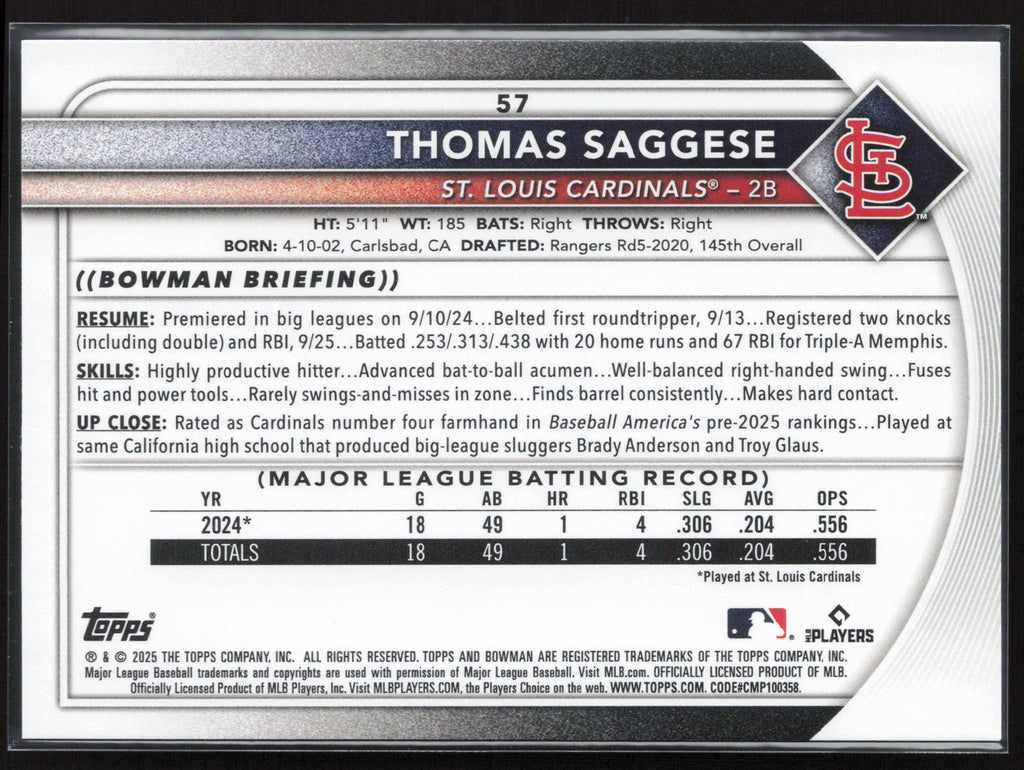 2025 Bowman #57 Thomas Saggese